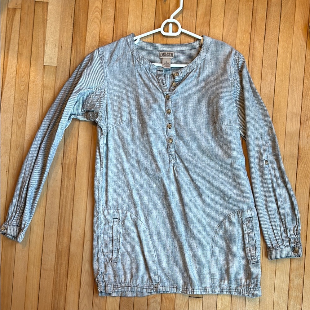Duluth Trading Post Blue & White striped Long Sleeve Tunic